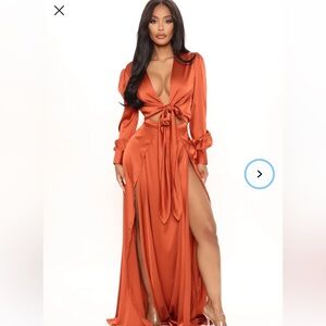 Fashion Nova Satin Cut-Out Maxi Dress - Rust Orange